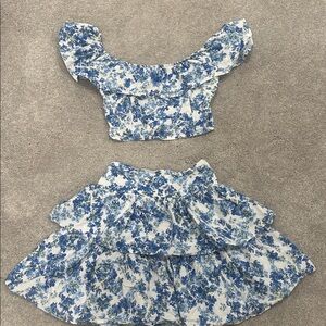 Japna White and Blue Floral Two-Piece Dress
